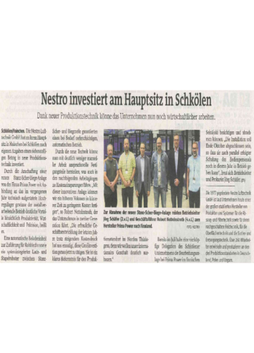 OTZ 12.08.2020 - S.14 - Nestro investiert am Hauptsitz in Schkoelen
